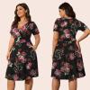 imagePOSESHE Womens Plus Size Dresses Summer Short Sleeve Wrap VNeck Sundress Casual Wedding Guest Cocktail Dress with PocketsRose Black