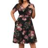 imagePOSESHE Womens Plus Size Dresses Summer Short Sleeve Wrap VNeck Sundress Casual Wedding Guest Cocktail Dress with PocketsRose Black
