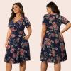 imagePOSESHE Womens Plus Size Dresses Summer Short Sleeve Wrap VNeck Sundress Casual Wedding Guest Cocktail Dress with PocketsRose Blue