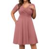 imagePOSESHE Womens Plus Size Dresses Summer Short Sleeve Wrap VNeck Sundress Casual Wedding Guest Cocktail Dress with PocketsWarm Pink