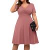 imagePOSESHE Womens Plus Size Dresses Summer Short Sleeve Wrap VNeck Sundress Casual Wedding Guest Cocktail Dress with PocketsWarm Pink