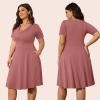 imagePOSESHE Womens Plus Size Dresses Summer Short Sleeve Wrap VNeck Sundress Casual Wedding Guest Cocktail Dress with PocketsWarm Pink
