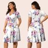 imagePOSESHE Womens Plus Size Dresses Summer Short Sleeve Wrap VNeck Sundress Casual Wedding Guest Cocktail Dress with PocketsWhite Floral