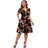 imagePOSESHE Womens Plus Size Dresses Summer Short Sleeve Wrap VNeck Sundress Casual Wedding Guest Cocktail Dress with PocketsWine Red Floral