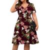 imagePOSESHE Womens Plus Size Dresses Summer Short Sleeve Wrap VNeck Sundress Casual Wedding Guest Cocktail Dress with PocketsWine Red Floral