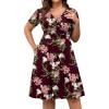 imagePOSESHE Womens Plus Size Dresses Summer Short Sleeve Wrap VNeck Sundress Casual Wedding Guest Cocktail Dress with PocketsWine Red Floral