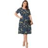 imagePOSESHE Womens Plus Size Summer Dress 2024 Casual Short Sleeve Empire Waist Loose Fit Swing TShirt Dress with PocketsBlue Apricot