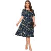 imagePOSESHE Womens Plus Size Summer Dress 2024 Casual Short Sleeve Empire Waist Loose Fit Swing TShirt Dress with PocketsBlue Apricot