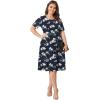 imagePOSESHE Womens Plus Size Summer Dress 2024 Casual Short Sleeve Empire Waist Loose Fit Swing TShirt Dress with PocketsBlue Begonia