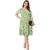 imagePOSESHE Womens Plus Size Summer Dress 2024 Casual Short Sleeve Empire Waist Loose Fit Swing TShirt Dress with PocketsGreen White Floral