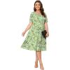 imagePOSESHE Womens Plus Size Summer Dress 2024 Casual Short Sleeve Empire Waist Loose Fit Swing TShirt Dress with PocketsGreen White Floral