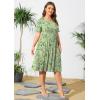 imagePOSESHE Womens Plus Size Summer Dress 2024 Casual Short Sleeve Empire Waist Loose Fit Swing TShirt Dress with PocketsGreen White Floral