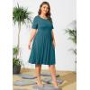 imagePOSESHE Womens Plus Size Summer Dress 2024 Casual Short Sleeve Empire Waist Loose Fit Swing TShirt Dress with PocketsGrey Blue