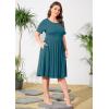 imagePOSESHE Womens Plus Size Summer Dress 2024 Casual Short Sleeve Empire Waist Loose Fit Swing TShirt Dress with PocketsGrey Blue