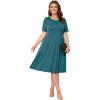 imagePOSESHE Womens Plus Size Summer Dress 2024 Casual Short Sleeve Empire Waist Loose Fit Swing TShirt Dress with PocketsGrey Blue
