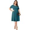 imagePOSESHE Womens Plus Size Summer Dress 2024 Casual Short Sleeve Empire Waist Loose Fit Swing TShirt Dress with PocketsGrey Blue