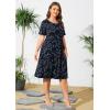 imagePOSESHE Womens Plus Size Summer Dress 2024 Casual Short Sleeve Empire Waist Loose Fit Swing TShirt Dress with PocketsNavy White Floral