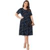 imagePOSESHE Womens Plus Size Summer Dress 2024 Casual Short Sleeve Empire Waist Loose Fit Swing TShirt Dress with PocketsNavy White Floral