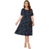 imagePOSESHE Womens Plus Size Summer Dress 2024 Casual Short Sleeve Empire Waist Loose Fit Swing TShirt Dress with PocketsNavy White Floral