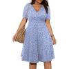 imagePOSESHE Womens Plus Size Dresses Summer Short Sleeve Wrap VNeck Sundress Casual Wedding Guest Cocktail Dress with PocketsBlue Dot