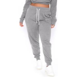 imagePOSESHE Women L5X Plus Size High Waisted Sweatpants Drawstring Jogger Pants Tapered Athletic Workout Yoga Lounge PantsC09 Light Gray
