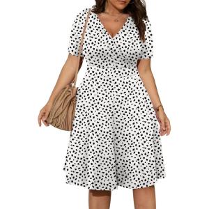 imagePOSESHE Womens Plus Size Dresses Summer Short Sleeve Wrap VNeck Sundress Casual Wedding Guest Cocktail Dress with PocketsLeopard White
