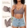 imagePOSESHE Women Comfortable Wireless Bras Push Up Seamless Bralettes Soft V Neck Scalloped Full Coverage Everyday BraCoffeejacquardfree