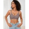 imagePOSESHE Women Comfortable Wireless Bras Push Up Seamless Bralettes Soft V Neck Scalloped Full Coverage Everyday BraCoffeejacquardfree