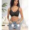 imagePOSESHE Women Comfortable Wireless Bras Push Up Seamless Bralettes Soft V Neck Scalloped Full Coverage Everyday BraDark Grey