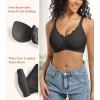imagePOSESHE Women Comfortable Wireless Bras Push Up Seamless Bralettes Soft V Neck Scalloped Full Coverage Everyday BraDark Grey