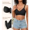 imagePOSESHE Women Comfortable Wireless Bras Push Up Seamless Bralettes Soft V Neck Scalloped Full Coverage Everyday BraPure Blackjacquardfree