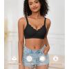 imagePOSESHE Women Comfortable Wireless Bras Push Up Seamless Bralettes Soft V Neck Scalloped Full Coverage Everyday BraPure Blackjacquardfree
