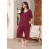 imagePOSESHE Womens Plus Size Pajama Sets Long Sleeve 2 Piece Plus Size Lounge Sleepwear Ladies Cute Pjs Sets with Pockets 202502wine Red