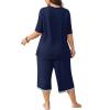 imagePOSESHE Womens Plus Size Pajama Sets Long Sleeve 2 Piece Plus Size Lounge Sleepwear Ladies Cute Pjs Sets with Pockets 202504navy Blue