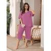imagePOSESHE Womens Plus Size Pajama Sets Long Sleeve 2 Piece Plus Size Lounge Sleepwear Ladies Cute Pjs Sets with Pockets 202507purple Red