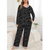 imagePOSESHE Womens Plus Size Pajama Sets Long Sleeve 2 Piece Plus Size Lounge Sleepwear Ladies Cute Pjs Sets with Pockets 2025Black D Floral