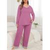 imagePOSESHE Womens Plus Size Pajama Sets Long Sleeve 2 Piece Plus Size Lounge Sleepwear Ladies Cute Pjs Sets with Pockets 2025Purple Red