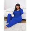imagePOSESHE Womens Plus Size Pajama Sets Long Sleeve 2 Piece Plus Size Lounge Sleepwear Ladies Cute Pjs Sets with Pockets 2025Royal Blue