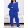 imagePOSESHE Womens Plus Size Pajama Sets Long Sleeve 2 Piece Plus Size Lounge Sleepwear Ladies Cute Pjs Sets with Pockets 2025Royal Blue