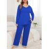 imagePOSESHE Womens Plus Size Pajama Sets Long Sleeve 2 Piece Plus Size Lounge Sleepwear Ladies Cute Pjs Sets with Pockets 2025Royal Blue