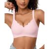 imagePOSESHE Women Comfortable Wireless Bras Push Up Seamless Bralettes Soft V Neck Scalloped Full Coverage Everyday BraLight Pinkjacquardfree