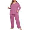 imagePOSESHE Womens Plus Size Pajama Sets Long Sleeve 2 Piece Plus Size Lounge Sleepwear Ladies Cute Pjs Sets with Pockets 2025Purple Red
