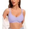imagePOSESHE Womens Wireless Bras Comfortable Supportive Jacquard Tshirt Bra No Underwire Seamless Push Up Everyday BralettesPurple Jacquard