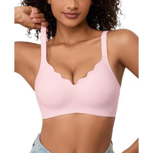 imagePOSESHE Women Comfortable Wireless Bras Push Up Seamless Bralettes Soft V Neck Scalloped Full Coverage Everyday BraLight Pinkjacquardfree