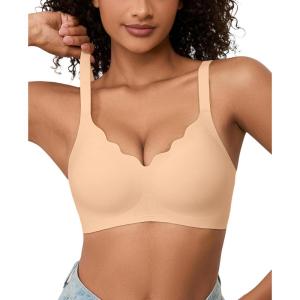 imagePOSESHE Women Comfortable Wireless Bras Push Up Seamless Bralettes Soft V Neck Scalloped Full Coverage Everyday BraSkinjacquardfree