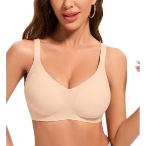imagePOSESHE Womens Wireless Bras Comfortable Supportive Jacquard Tshirt Bra No Underwire Seamless Push Up Everyday BralettesNude Jacquard