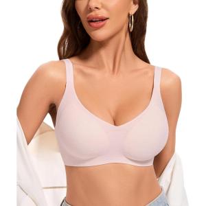 imagePOSESHE Womens Wireless Bras Comfortable Supportive Jacquard Tshirt Bra No Underwire Seamless Push Up Everyday BralettesPink Jacquard
