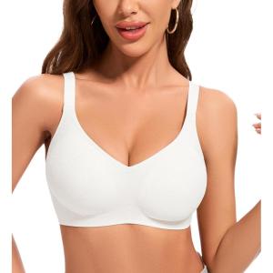imagePOSESHE Womens Wireless Bras Comfortable Supportive Jacquard Tshirt Bra No Underwire Seamless Push Up Everyday BralettesWhite Jacquard