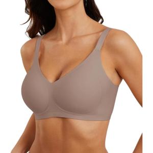 imagePOSESHE Womens Wireless Bras Comfortable Supportive Tshirt Bra No Underwire Seamless Push Up Everyday Adjustable BralettesCoffee