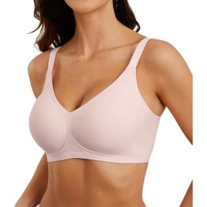 imagePOSESHE Womens Wireless Bras Comfortable Supportive Tshirt Bra No Underwire Seamless Push Up Everyday Adjustable BralettesPink